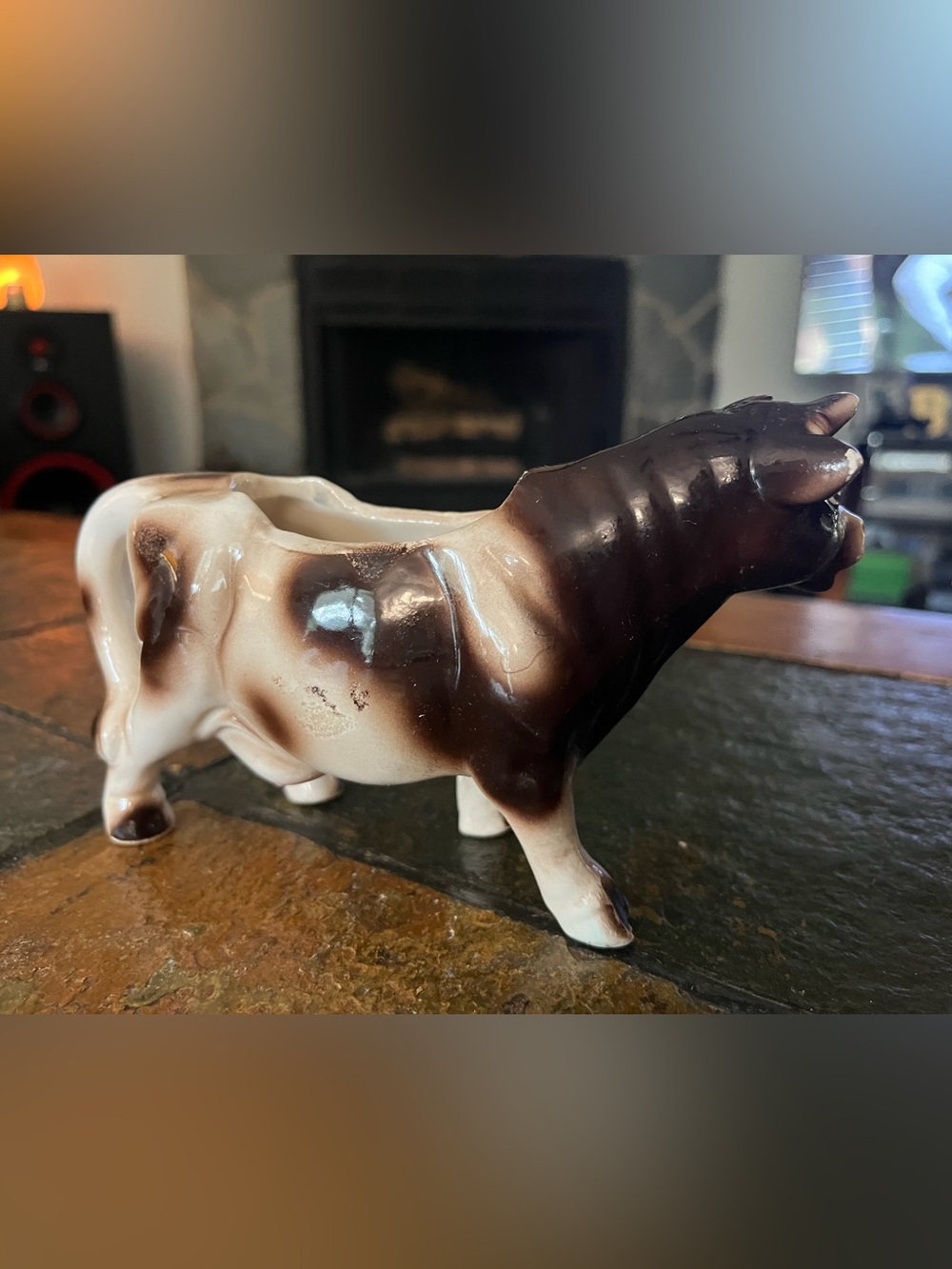 Vintage Ceramic Cow Figurine in Brown and Cream - Picture 4 of 13